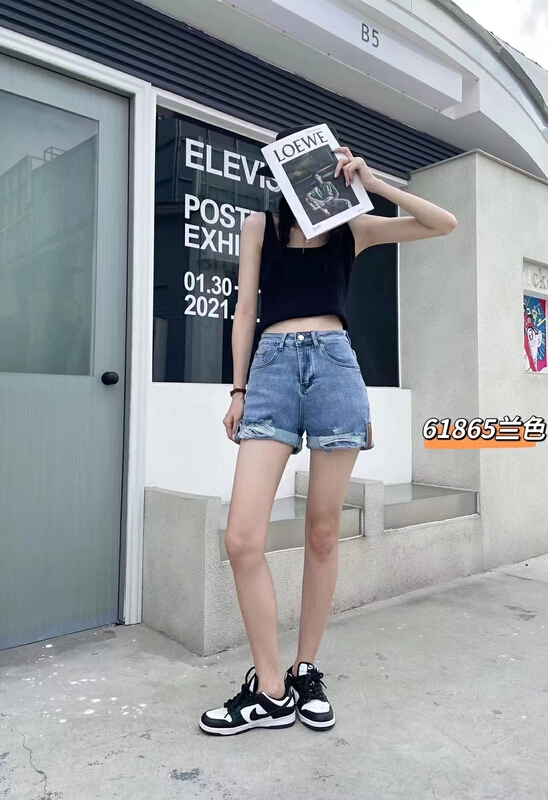 【 QianDu 】 Korean jeans shorts with curled edges and holes 61865\lsw