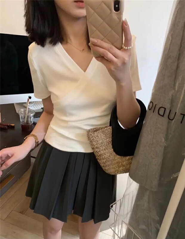 [uh] versatile slim sweet cross V-neck shirt 7847\hjy