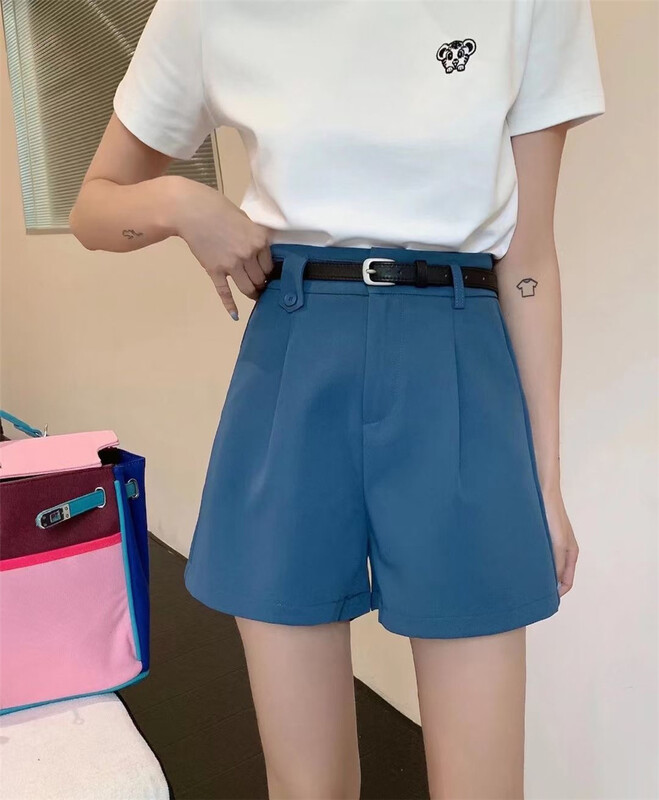 [sibeier] slim High Waist Wide Leg casual shorts (with belt) 9562\xj