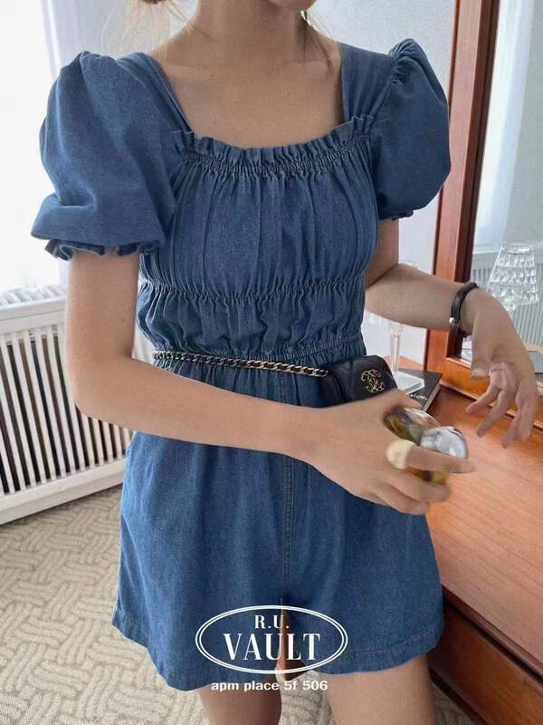 [DT] square neck bubble sleeve shorts Jumpsuit l8085-1\l
