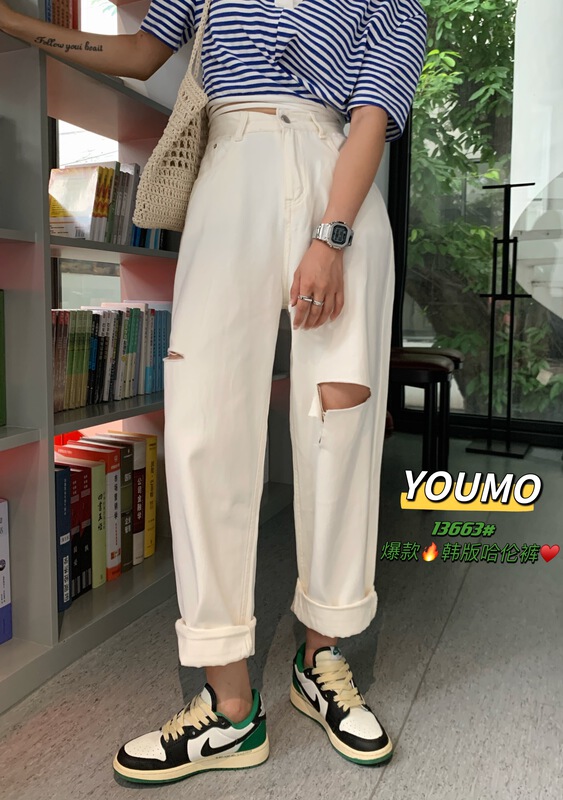 [suxinlan /youmo] Korean loose Harlan jeans with holes 13663\cqw