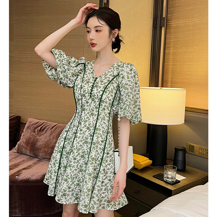 [Hanna inclusive] French retro design V-neck slim dress m3181\xj