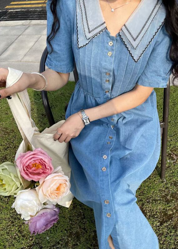 [Duomi] Korean version double layer baby neck denim dress 9007\zxl