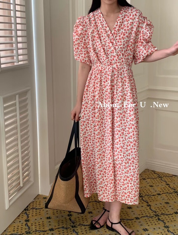 [about for u] lady floral V-neck dress 66236\zxx