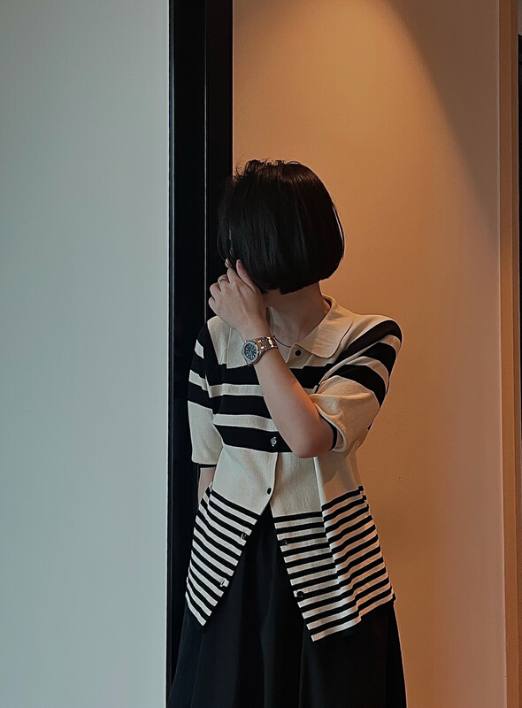 In early summer! 【 cottoncandy 】 lightweight and versatile stripe short sleeve polo shirt 22fsw013\xj