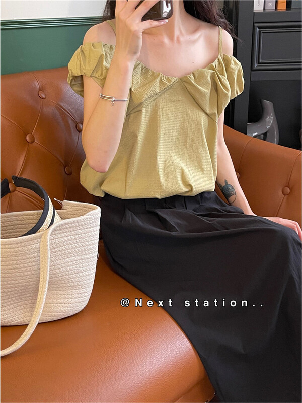 [next station] off shoulder bubble sleeve shirt 22285\zjy