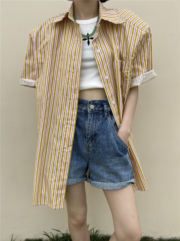 【D+（AIT.)】 Fashion stripe trend versatile blouse 22587\ozq