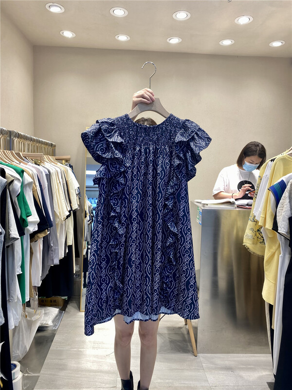 【K】 Han tie wave dot texture loose flying sleeve dress 5280\jj