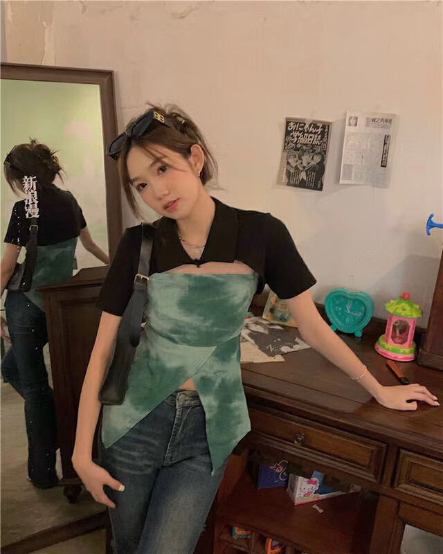 [Fanfan] fashion tie dye suspender + hot girls' top set 0058\jj