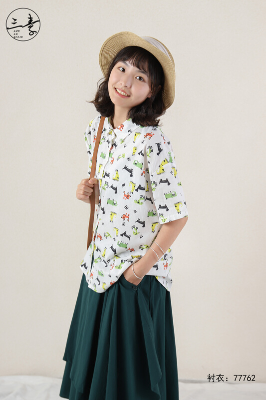 [original three element clothing] simple and retro printed shirt 77762
