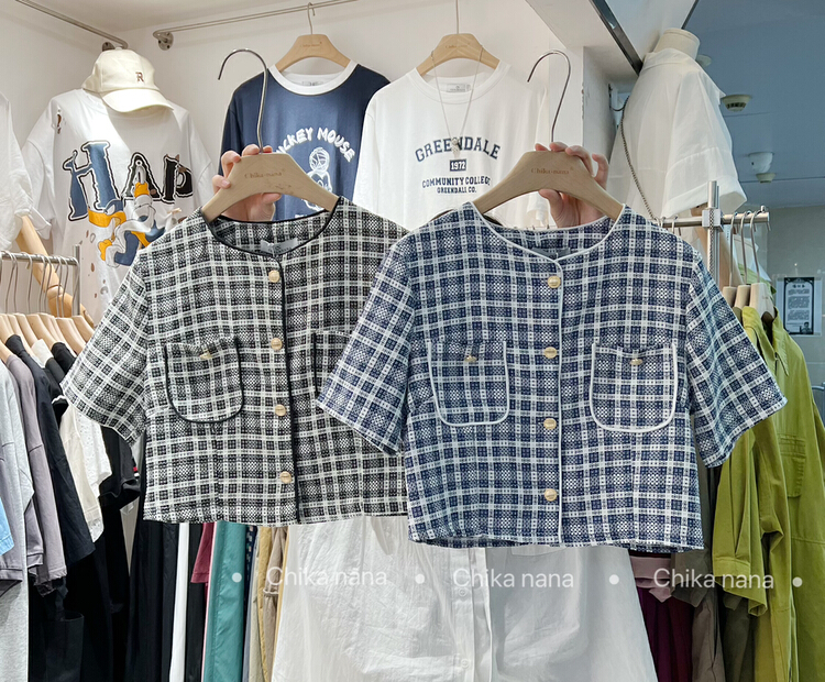 [chika.nana] Korean version retro checkered single breasted western style shirt 9287\jj