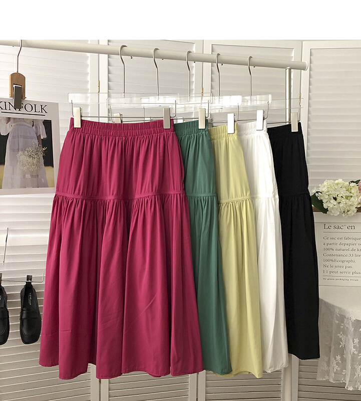 [Gangan] Korean solid color loose elastic waist skirt 2803\cl