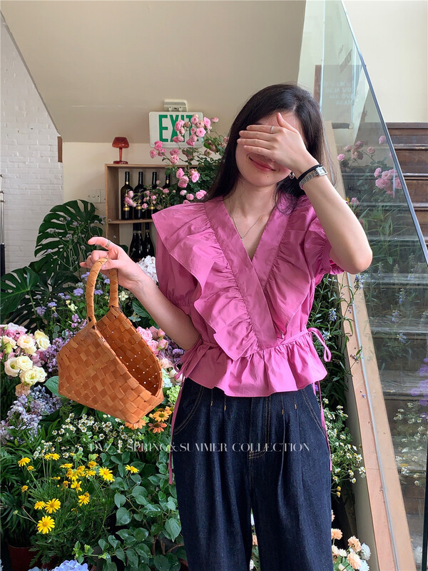 Five colors! [dvz] fashionable fresh fungus edge versatile shirt 8561\zxx