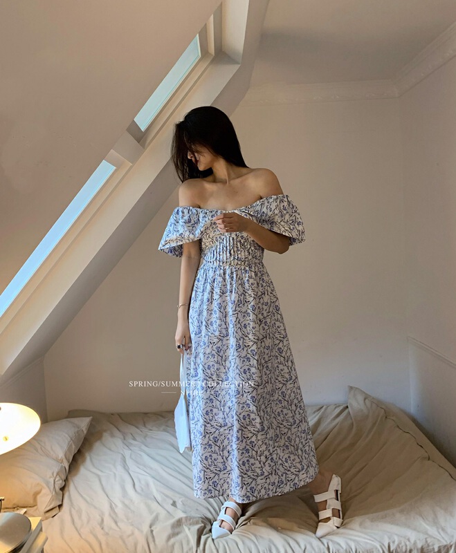 [neihe] one line collar fresh floral dress 22307\zxx
