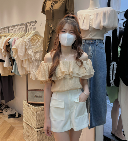 [as] Korean solid color one neck Ruffle shirt 2288\hjy