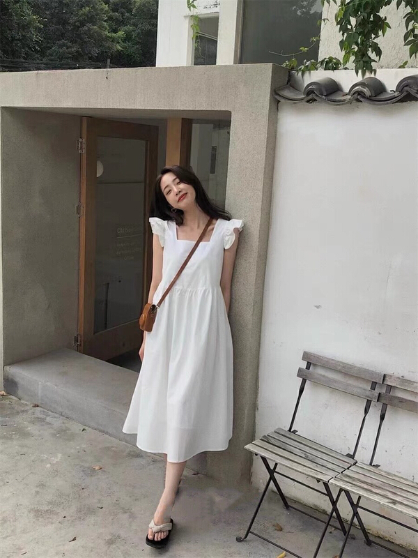 [gogoing] square neck Ruffle small fresh dress (dress only) 7943\hyy