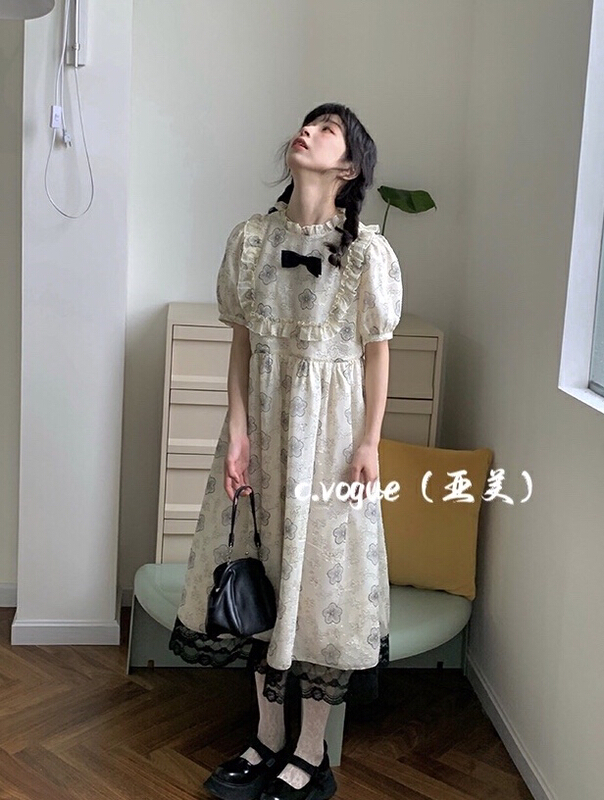[c.vogue] advanced sweet and gentle floral dress (with bow brooch) 5805\pcz