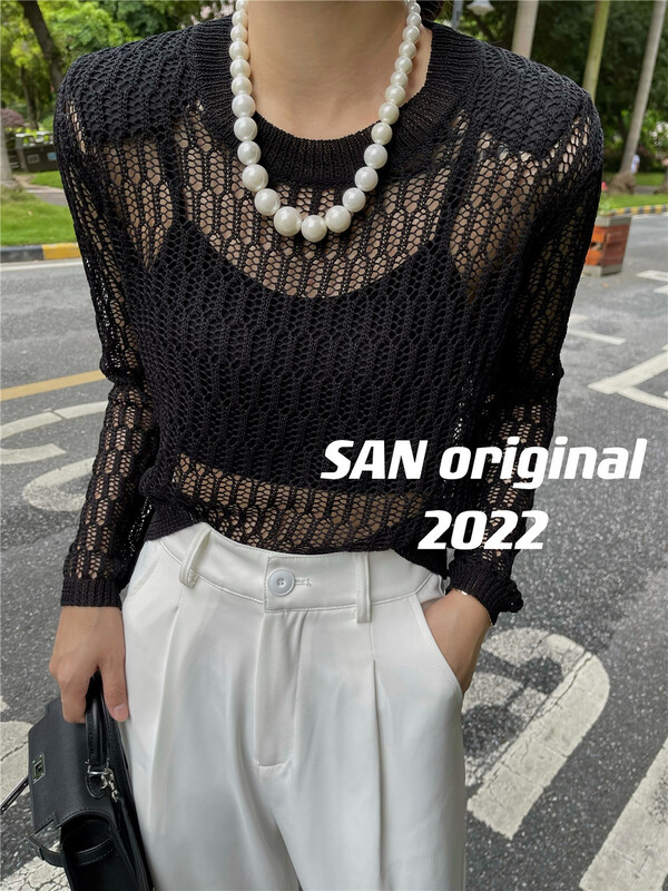[San original] fashion shoulder pad hollow out high street sweater 163\ozq
