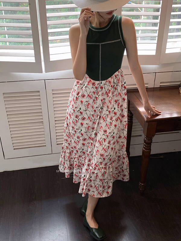 [neihe] sleeveless vest patchwork floral dress 11579\zxx