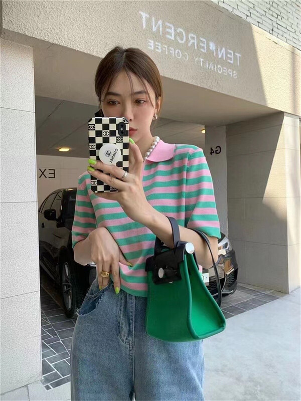 [YX] commuting polo collar stripe short sleeve T-shirt 37336\zjy
