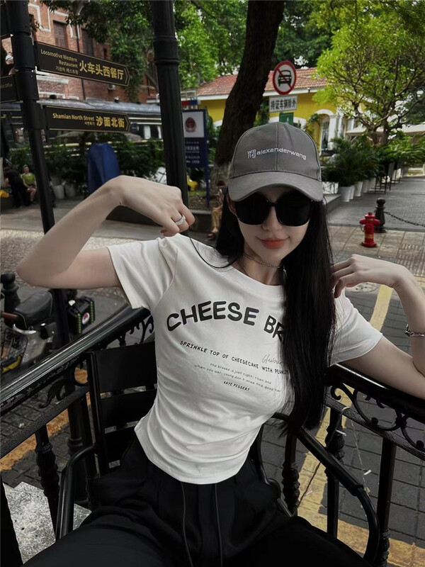[web sensing] letter print versatile short sleeve T-shirt ta033\ozq