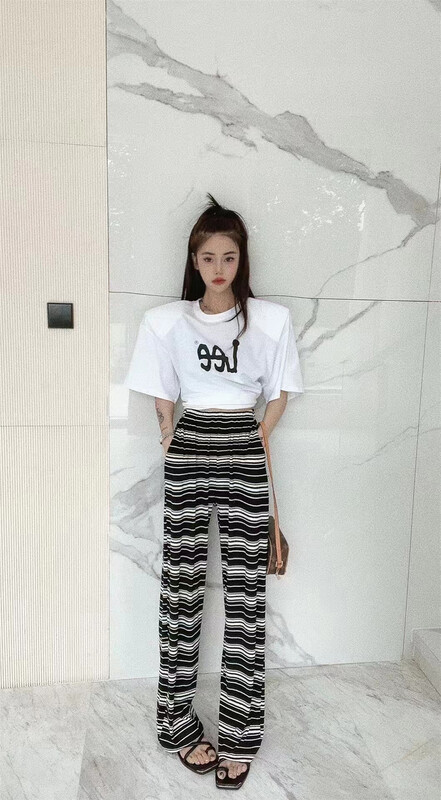[x.xan] simple striped pleated slacks 7187\pcz