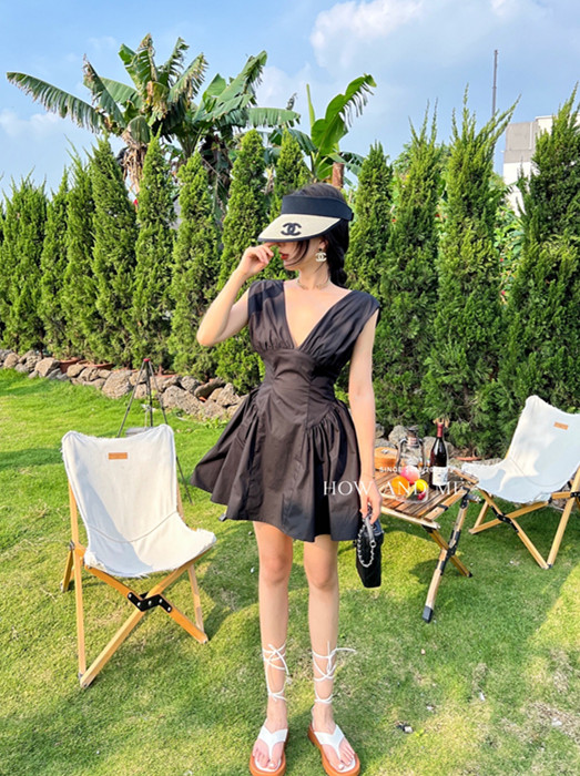[how and me] V-neck slim dress 7109\lsl