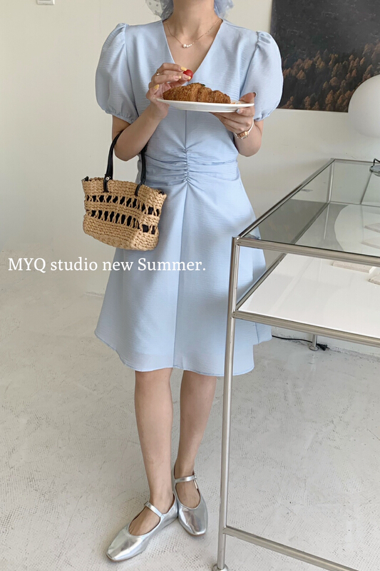 [m.yqueen] bubble sleeve sweet and gentle dress (with waist rope) ys1-6838\zcx