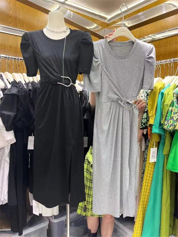 [Qian Jiao QIANJIAO] advanced bubble sleeve waist dress 6975\pcz