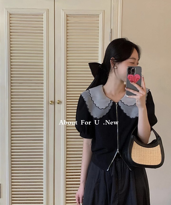 Original price 84.60! [about for u] baby neck zipper Vintage shirt 66270\zxx