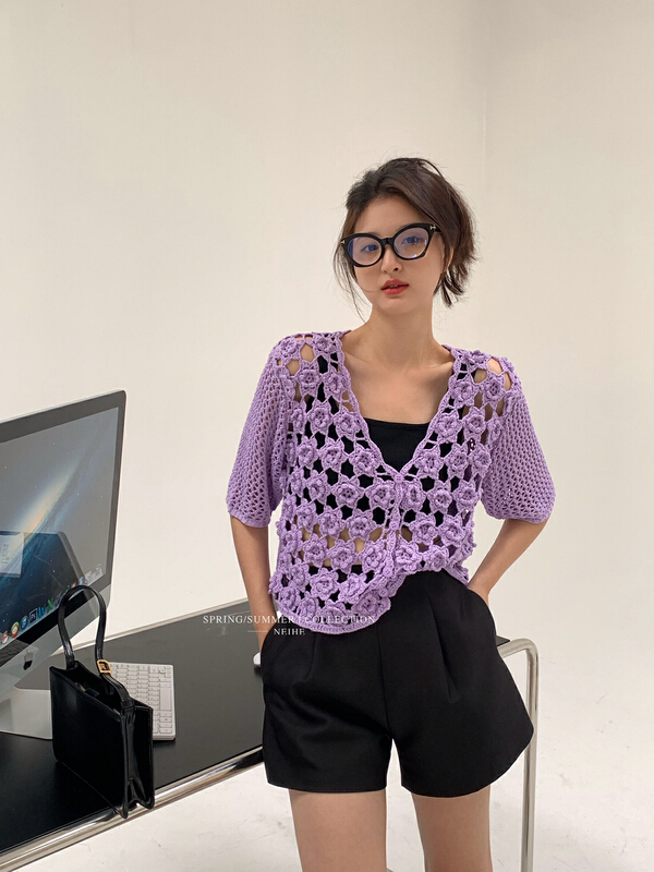 [neihe] Crocheted V-Neck Sweater 22310\zxx