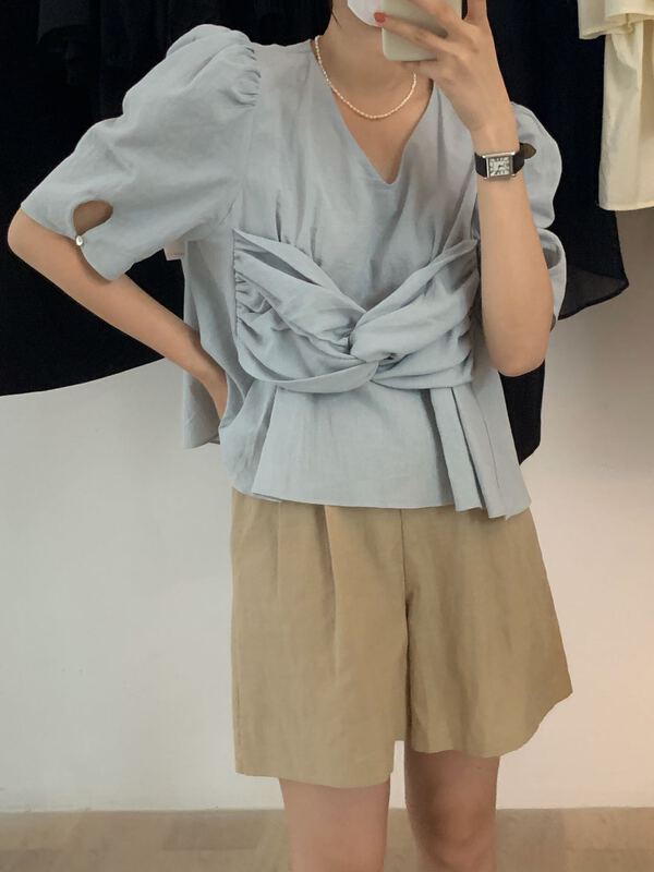 [wanna] pleated slim versatile shirt 89221\zxl