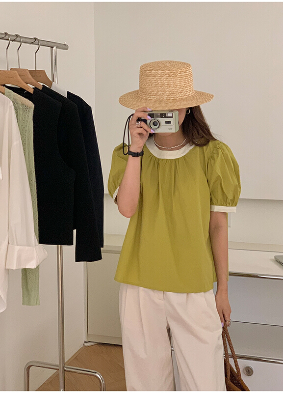 [the mind] contrast collar Pullover short sleeve shirt 60397\jhy