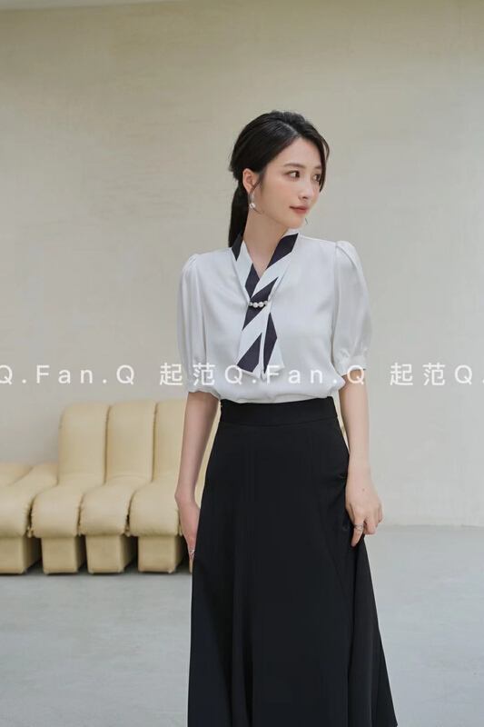 In early summer! [style] Satin featured patchwork shirt 7930-1\j