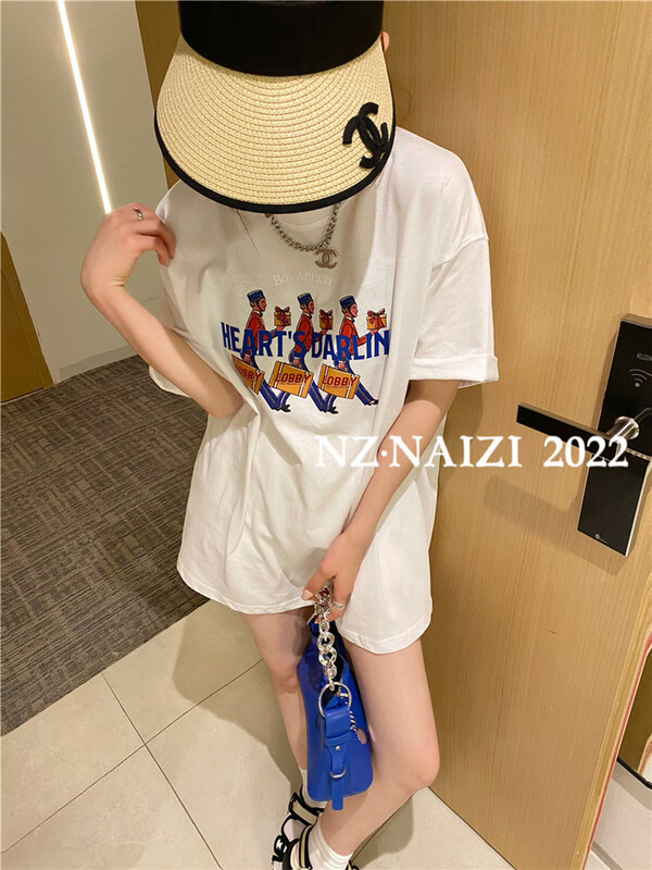 [Naizi] Korean casual letter printed short sleeve T-shirt 8105\ozq