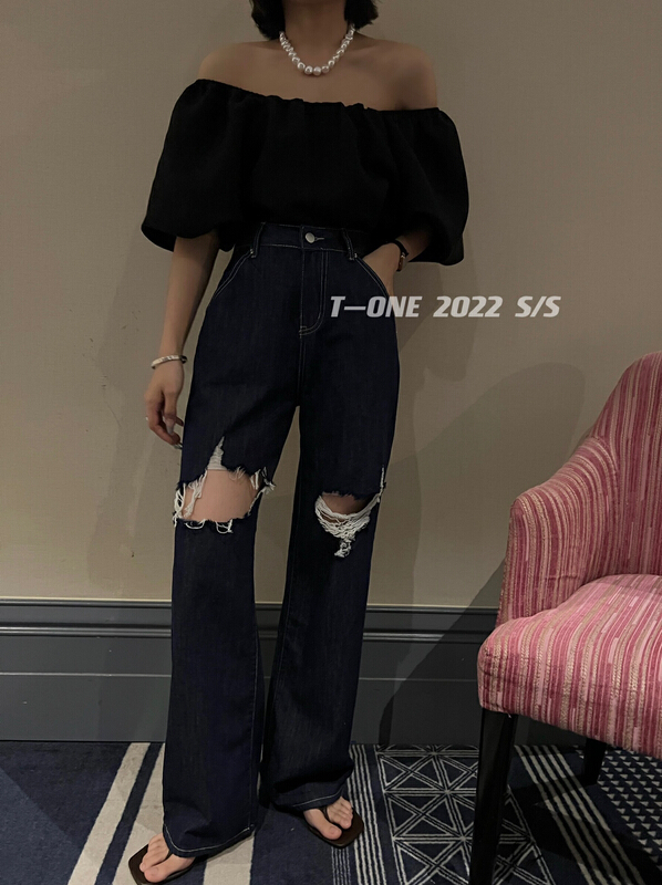 [t one] Korean style wide leg slim western style jeans 9138\lsl