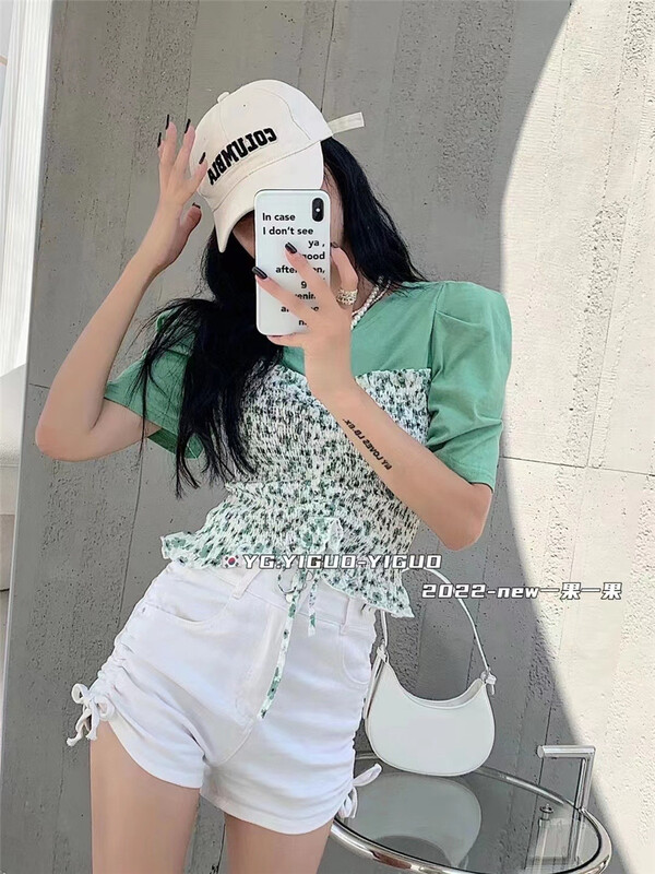 [yiguoyiguo] small shirt with Patchwork and broken flower temperament (only selling small shirts) 68262\pcz