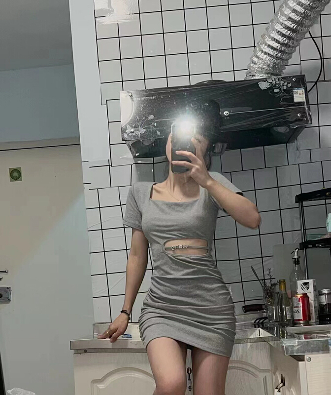 [model] fashion Spice Girl square neck waist hollow out design dress 0015\jj