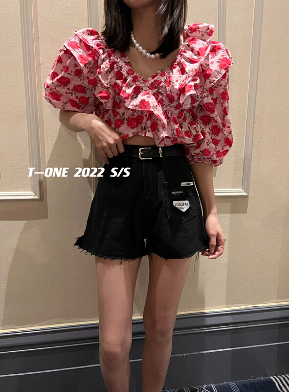 Original price 69.93! [t one] Korean skinny western style denim shorts (with belt) 9106\lsl