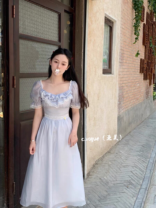 [c.vogue] French design feeling flounce lace patchwork dress 5827\pcz
