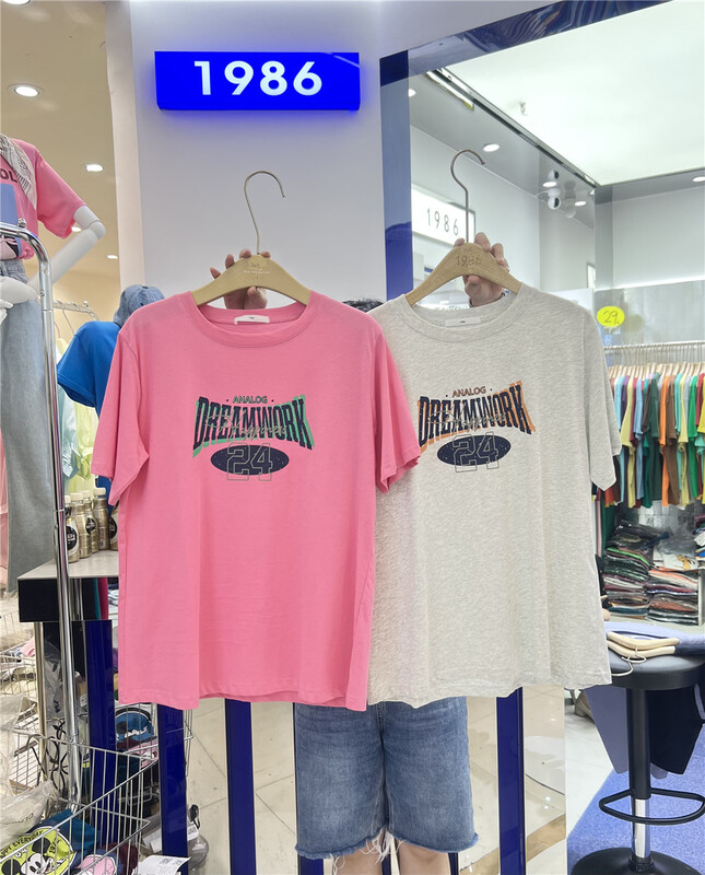 [1986] letter round neck slim short sleeve T-shirt f2505\lsl