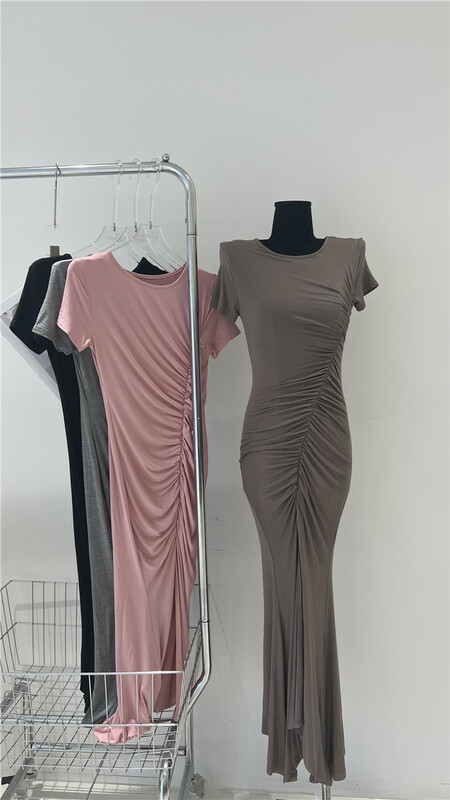[2/2chicw] niche design round neck Pleated Dress 8110\pcz