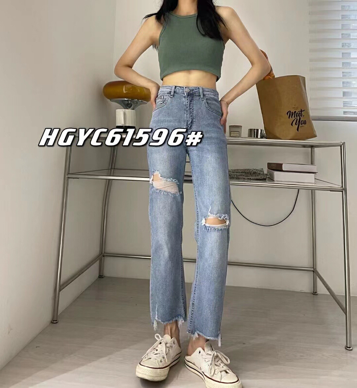 【 nobody 】 hole breaking comfortable Korean jeans 61596\jj