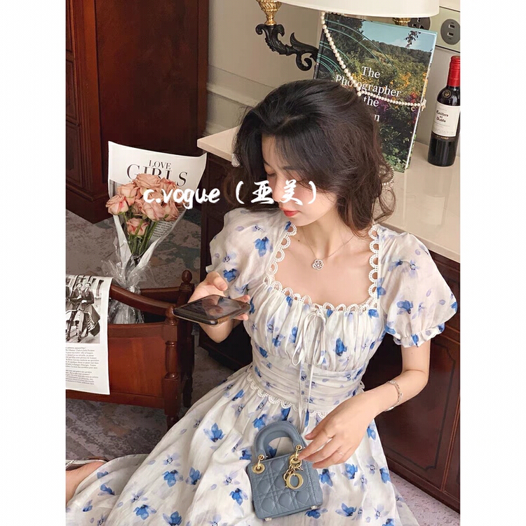 [c.vogue] French soft lace patchwork Embroidery Floral Dress 5812\pcz