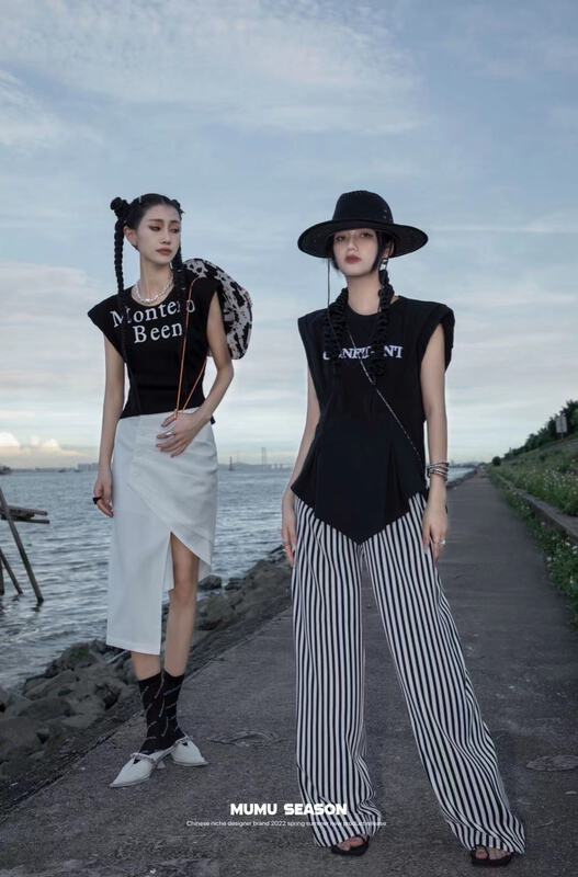 [Mumu session] letter printed slim vest / sling 2526\zxl