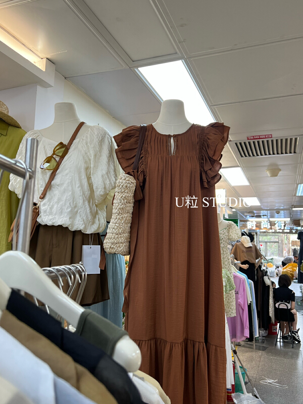 [U grain] small fresh and simple fly sleeve dress (with belt) 6283\x