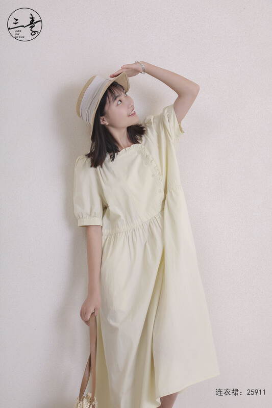 [original three plain clothes] retro literature and art fan shunv square neck dress 25911