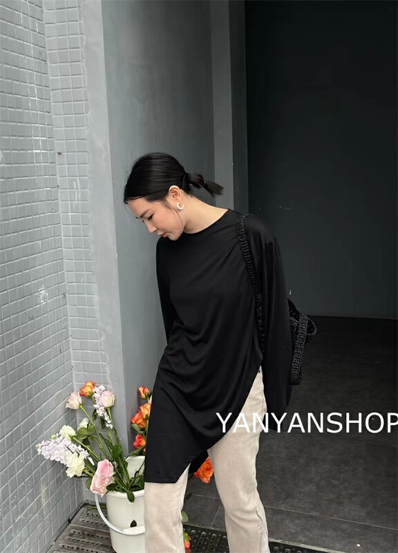 [Yanyan shop] casual simple loose fitting long sleeve T-shirt 22063\hyy