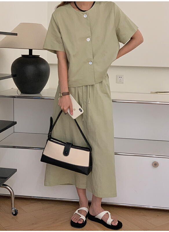[the mind] Korean style solid color casual versatile Cotton Linen Skirt (with waist rope) 60558-1\jhy