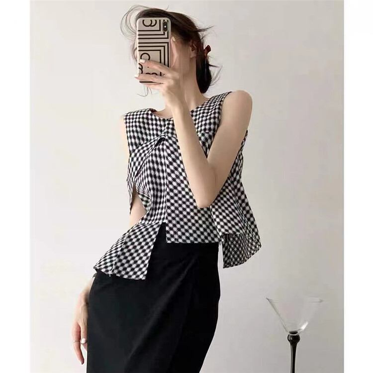 [Linna] fashion sleeveless texture shirt ys1-6919\jj